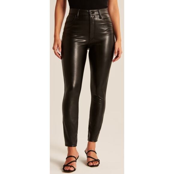 NWT Abercrombie & Fitch Skinny High Rise Curve Love Vegan Leather Pants Black 26 - Picture 1 of 8